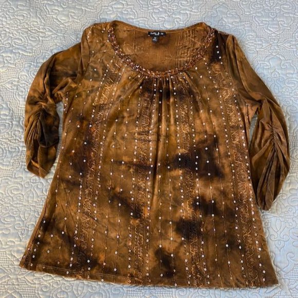Sami & Jo sparkly sequined gem 3/4 sleeve shirt - Picture 1 of 14